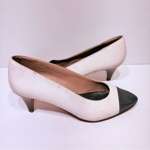 JACQUES VERT White Kitten Heel  Blue Pointed Toe Vintage Heels 9 US (39.5 EU)